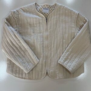 Old Navy Cream Quilted Collarless Zip Jacket